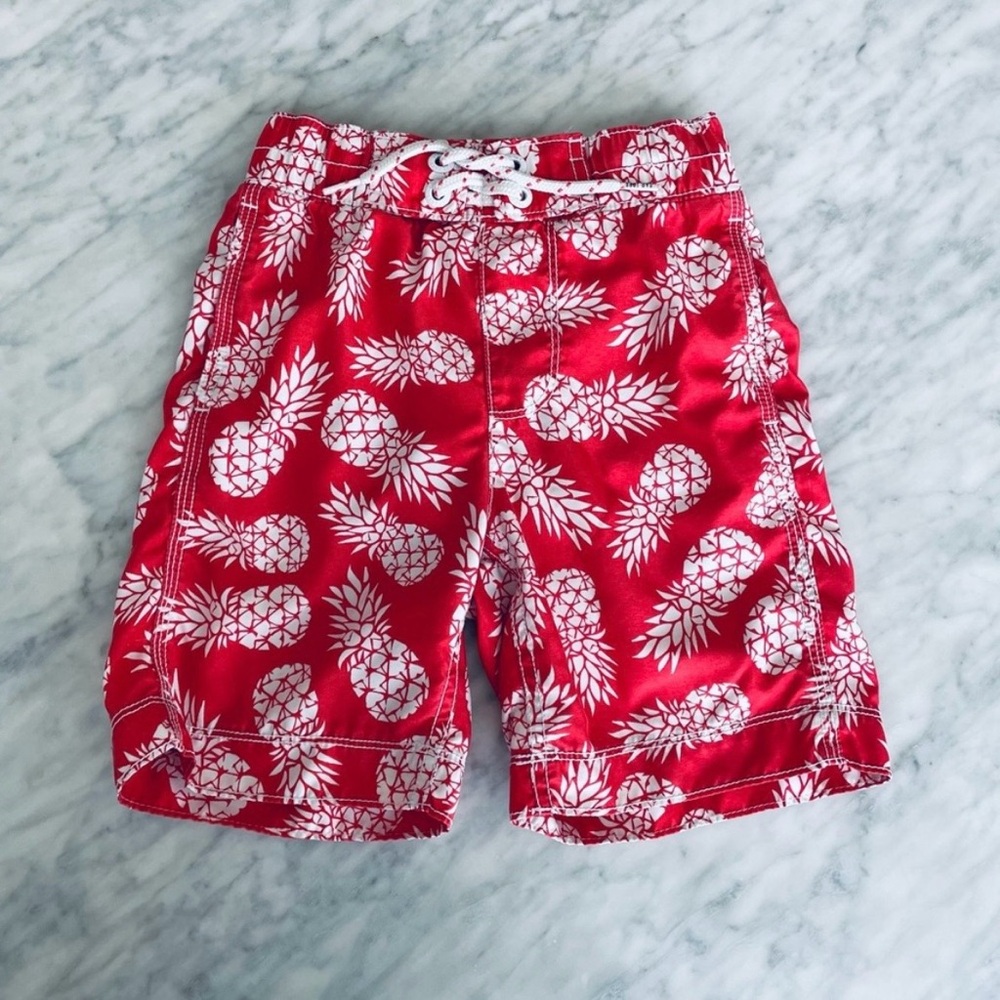 GAP Kids Red and White Printed Swim Shorts Size XS